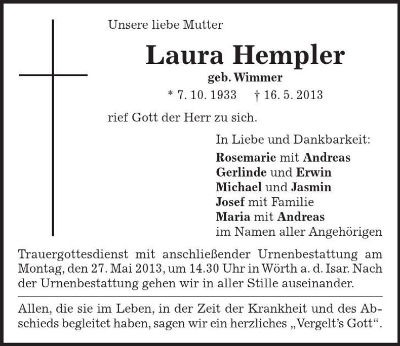 Traueranzeige Laura Hempler