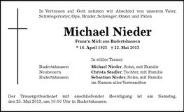 Traueranzeige Michael Nieder