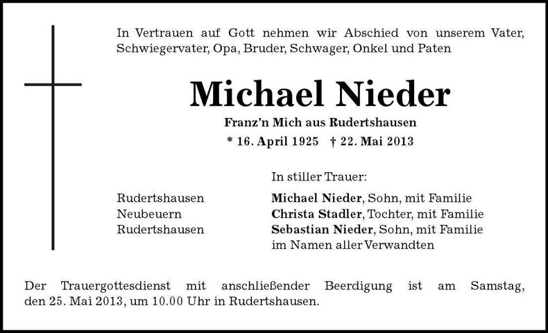 Traueranzeige Michael Nieder