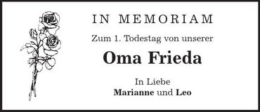 Traueranzeige Frieda Strebinger
