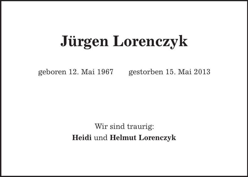 Traueranzeige Jürgen Lorenczyk