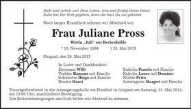 Traueranzeige Juliane Pross