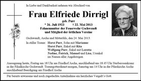 Traueranzeige Elfriede Dirrigl