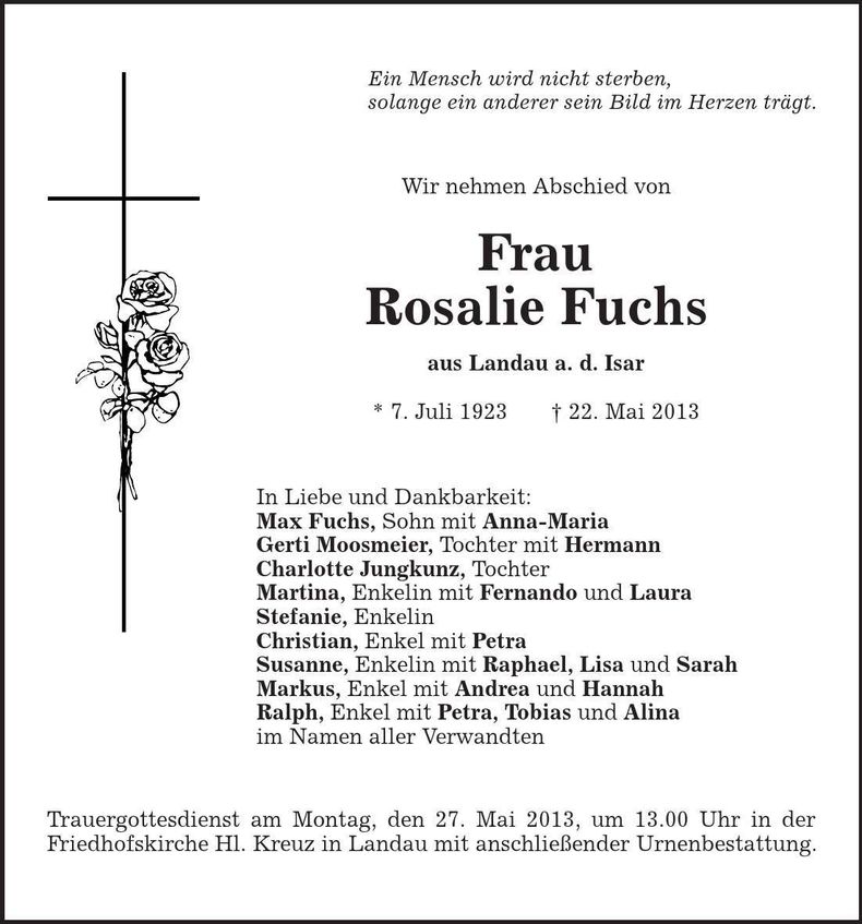 Traueranzeige Rosalie Fuchs