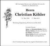Traueranzeige Christian Köhler