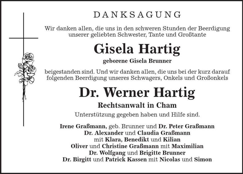 Traueranzeige Gisela und Dr. Werner Hartig