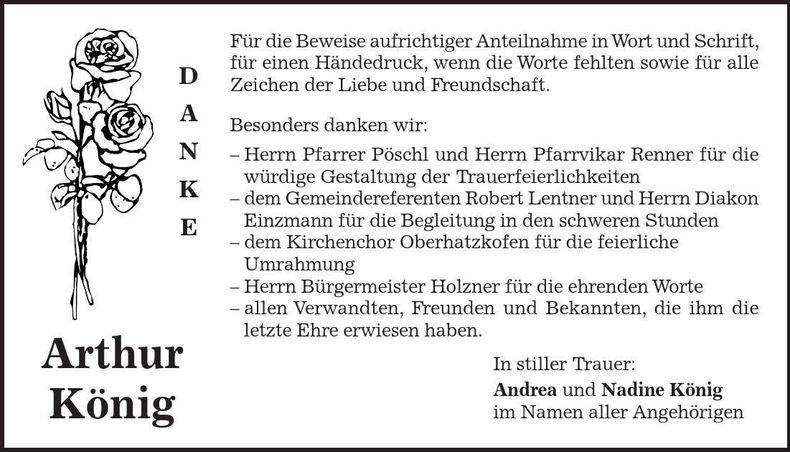Traueranzeige Arthur König