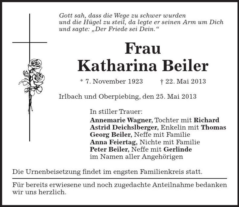 Traueranzeige Katharina Beiler