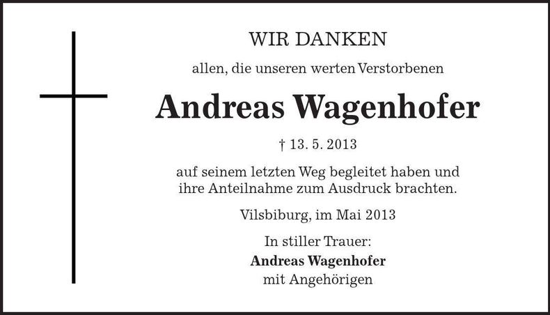 Traueranzeige Andreas Wagenhofer