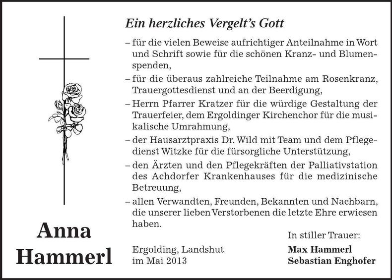 Traueranzeige Anna Hammerl
