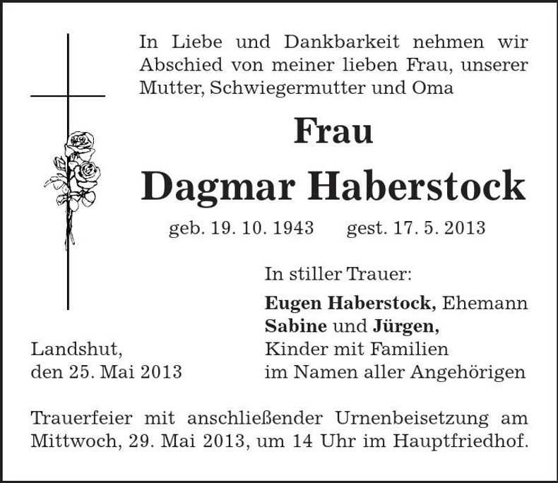 Traueranzeige Dagmar Haberstock