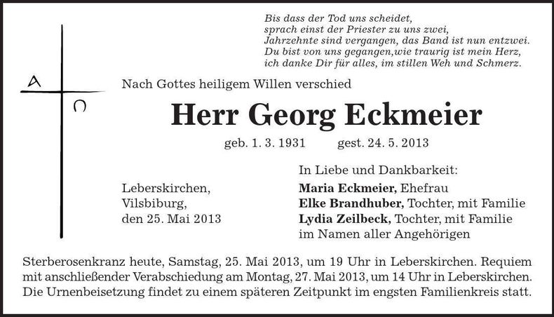 Traueranzeige Georg Eckmeier