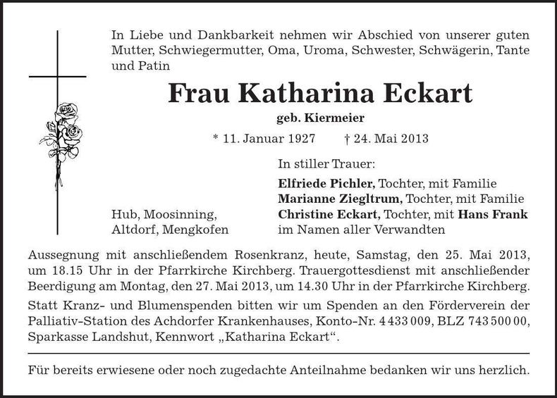 Traueranzeige Katharina Eckart