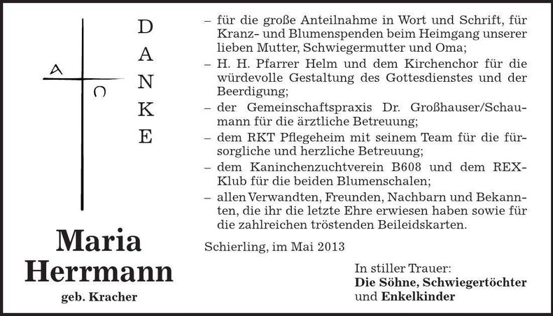 Traueranzeige Maria Herrmann