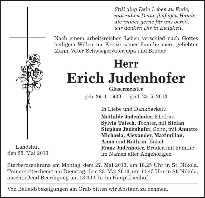 Traueranzeige Erich Judenhofer
