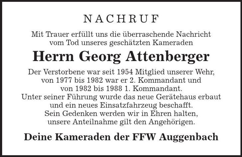 Traueranzeige Georg Attenberger