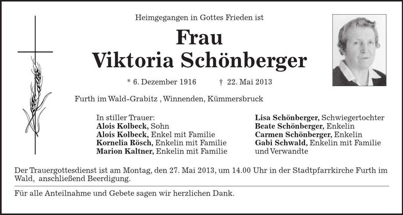 Traueranzeige Viktoria Schönberger