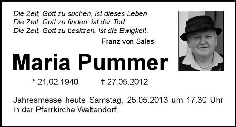 Traueranzeige Maria Pummer