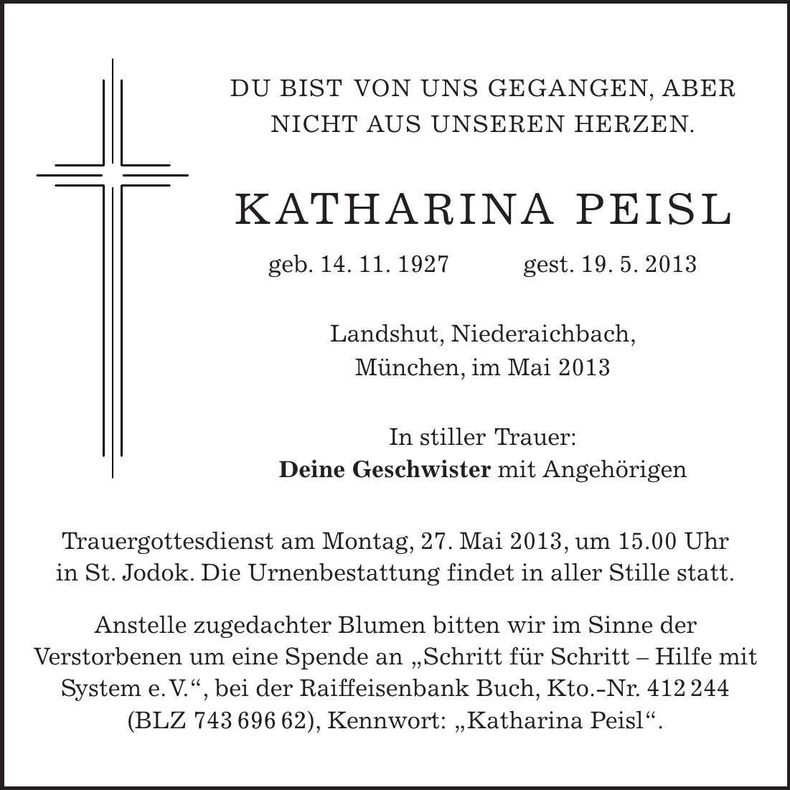 Traueranzeige Katharina Peisl