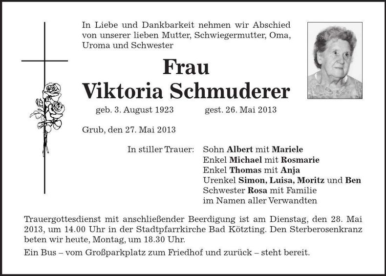 Traueranzeige Viktoria Schmuderer
