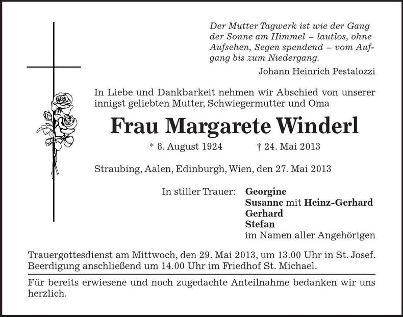 Traueranzeige Georgine Winderl