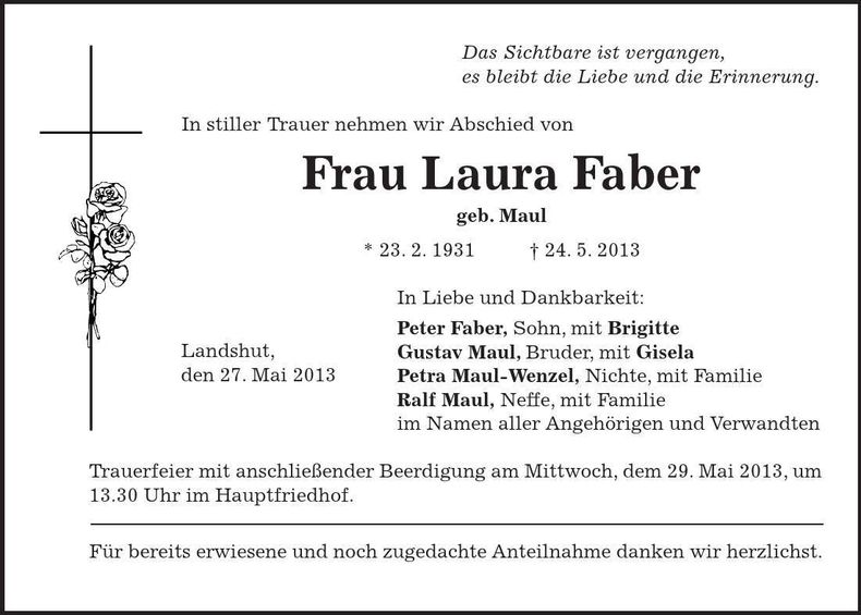 Traueranzeige Laura Faber