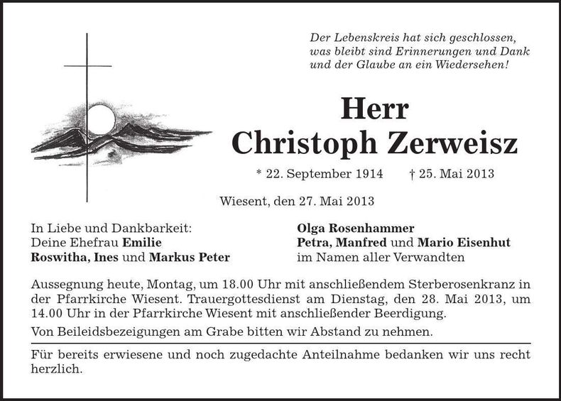 Traueranzeige Christoph Zerweisz