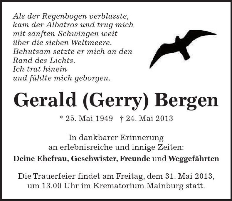 Traueranzeige Gerald Bergen