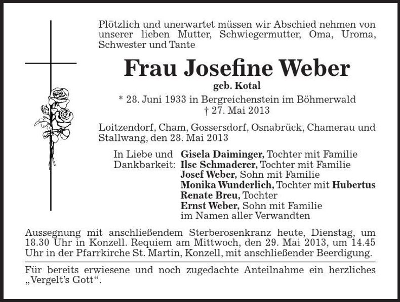 Traueranzeige Josefine Weber