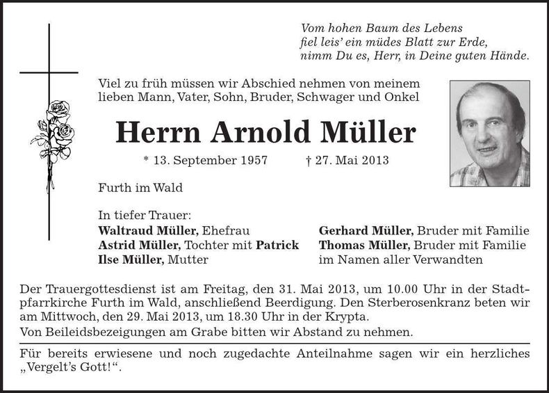 Traueranzeige Arnold Müller