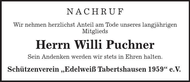 Traueranzeige Willi Puchner