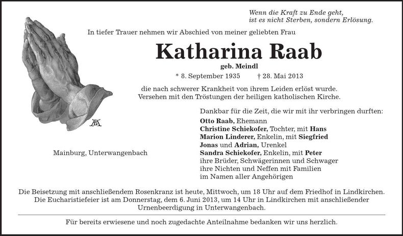 Traueranzeige Katharina Raab