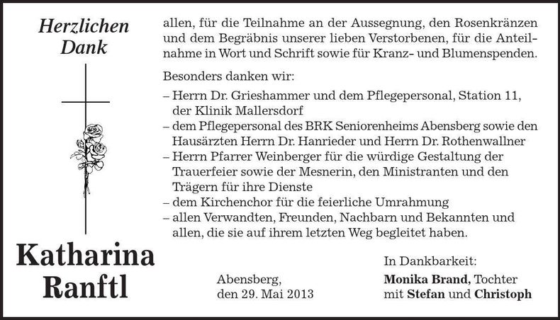 Traueranzeige Katharina Ranftl