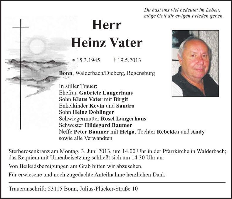 Traueranzeige Heinz Vater