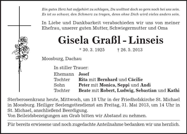 Traueranzeige Gisela Graßl-Linseis