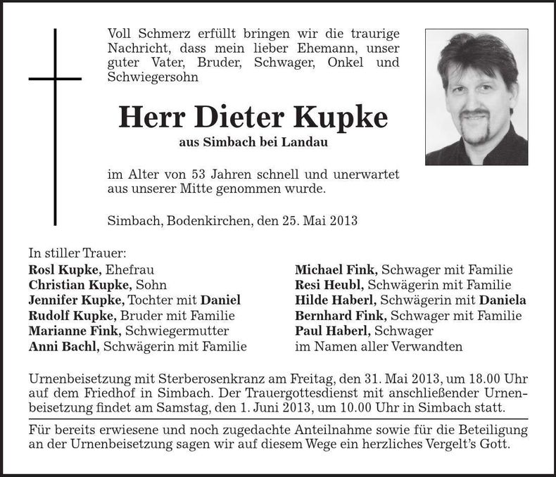 Traueranzeige Dieter Kupke
