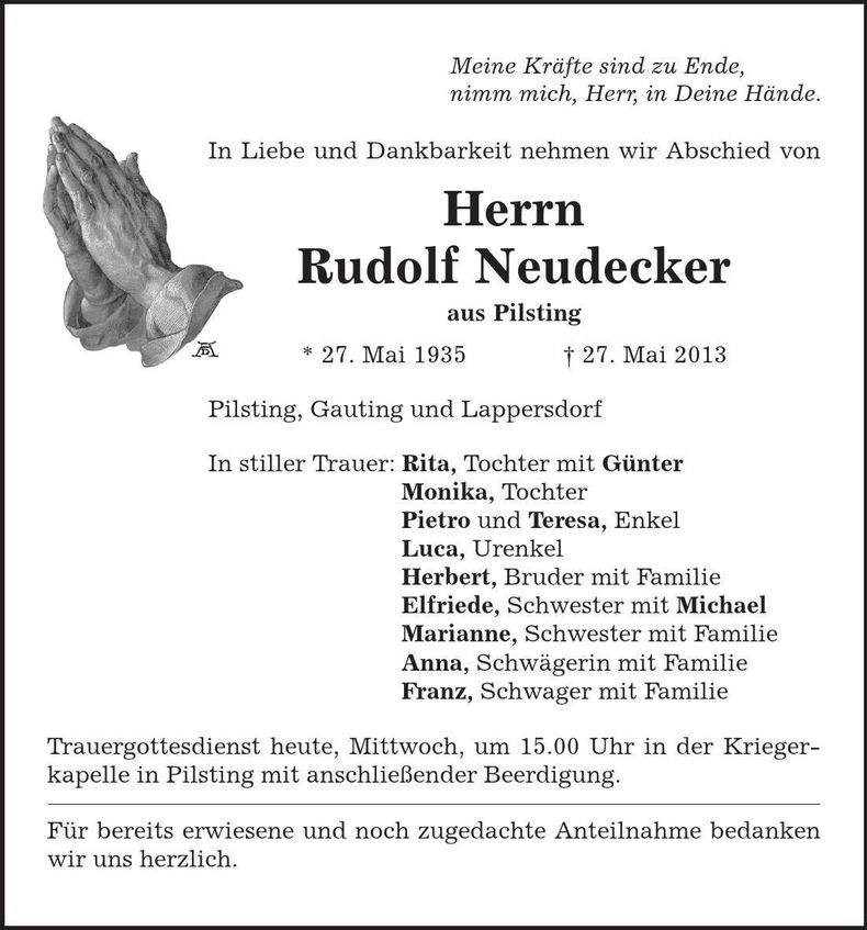 Traueranzeige Rudolf Neudecker