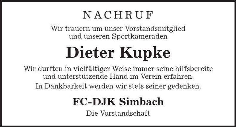 Traueranzeige Dieter Kupke