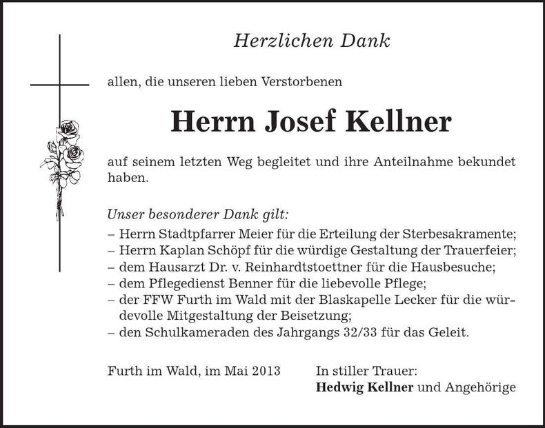 Traueranzeige Josef Kellner