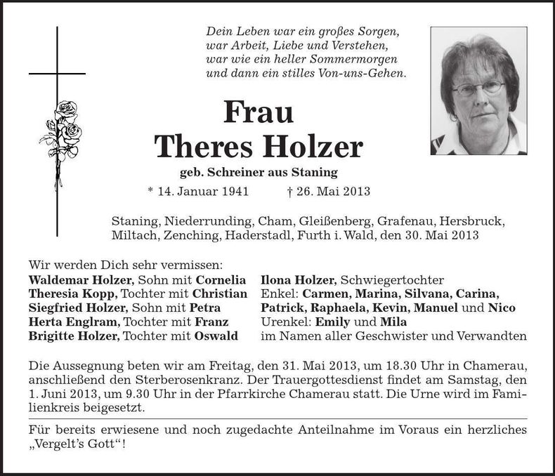 Traueranzeige Theres Holzer