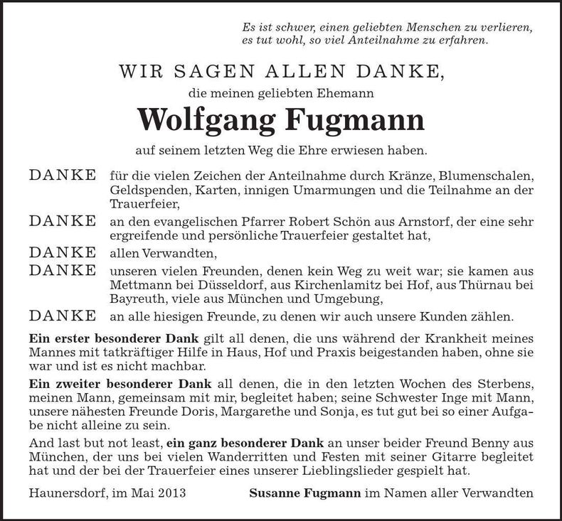 Traueranzeige Wolfgang Fugmann