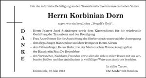 Traueranzeige Korbinian Dorn