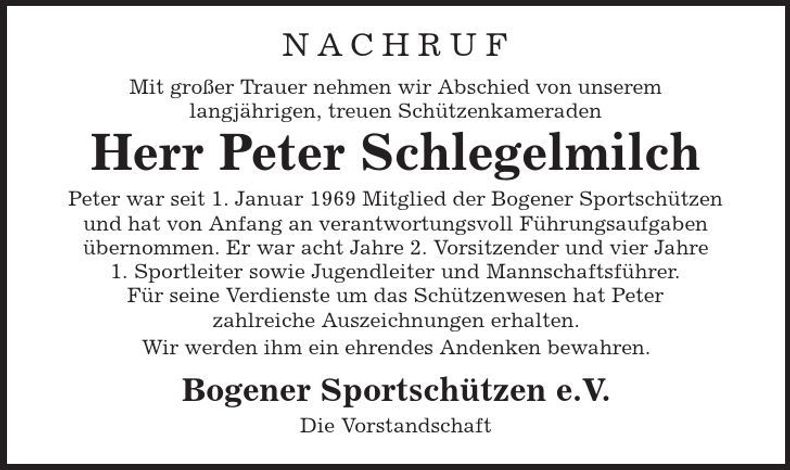 Traueranzeige Peter Schlegelmilch