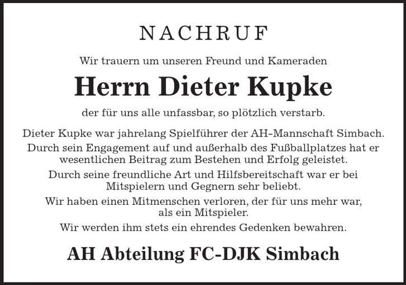 Traueranzeige Dieter Kupke