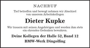 Traueranzeige Dieter Kupke