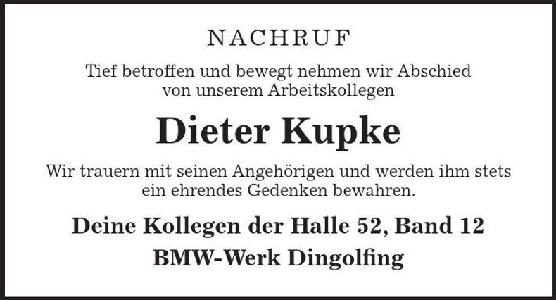 Traueranzeige Dieter Kupke