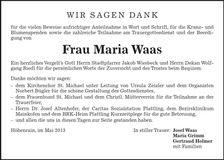 Traueranzeige Maria Waas