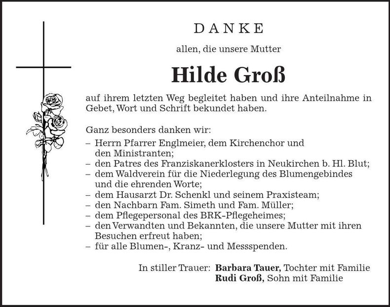 Traueranzeige Hilde Groß