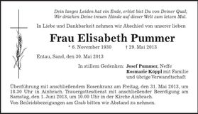 Traueranzeige Elisabeth Pummer
