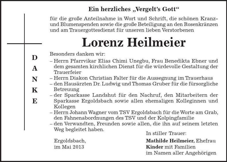 Traueranzeige Lorenz Heilmeier